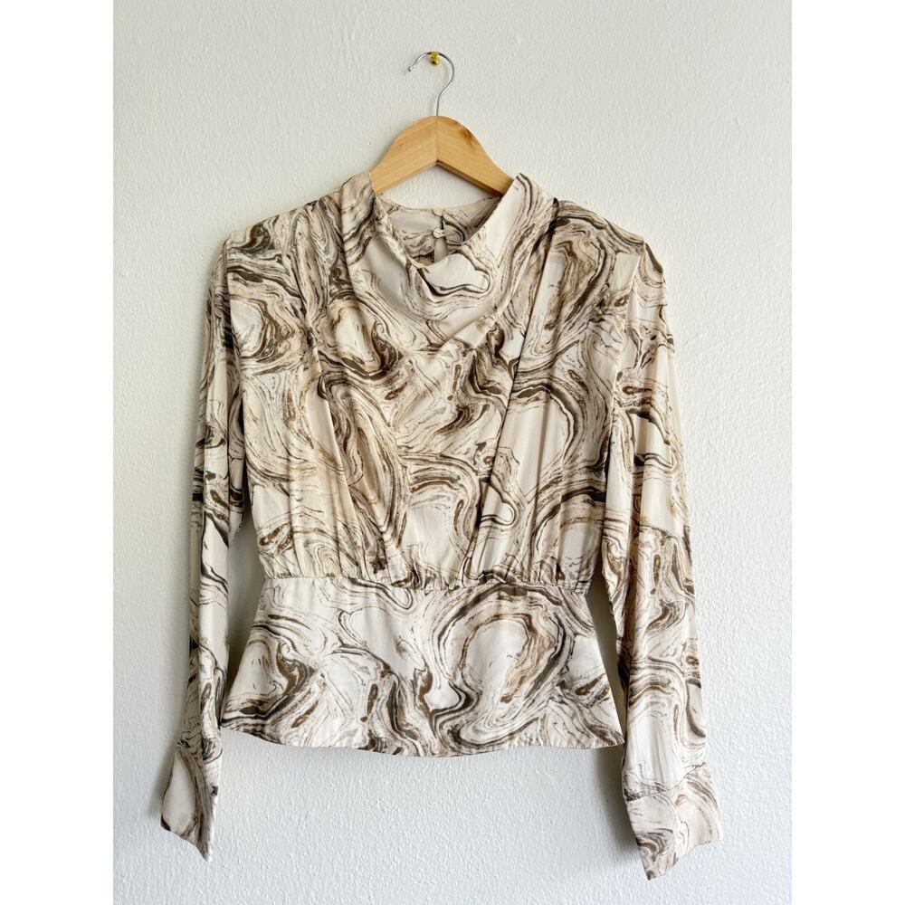 ASTR The Label Blouse Top With Marble Print Size S‎ Women’s NWT